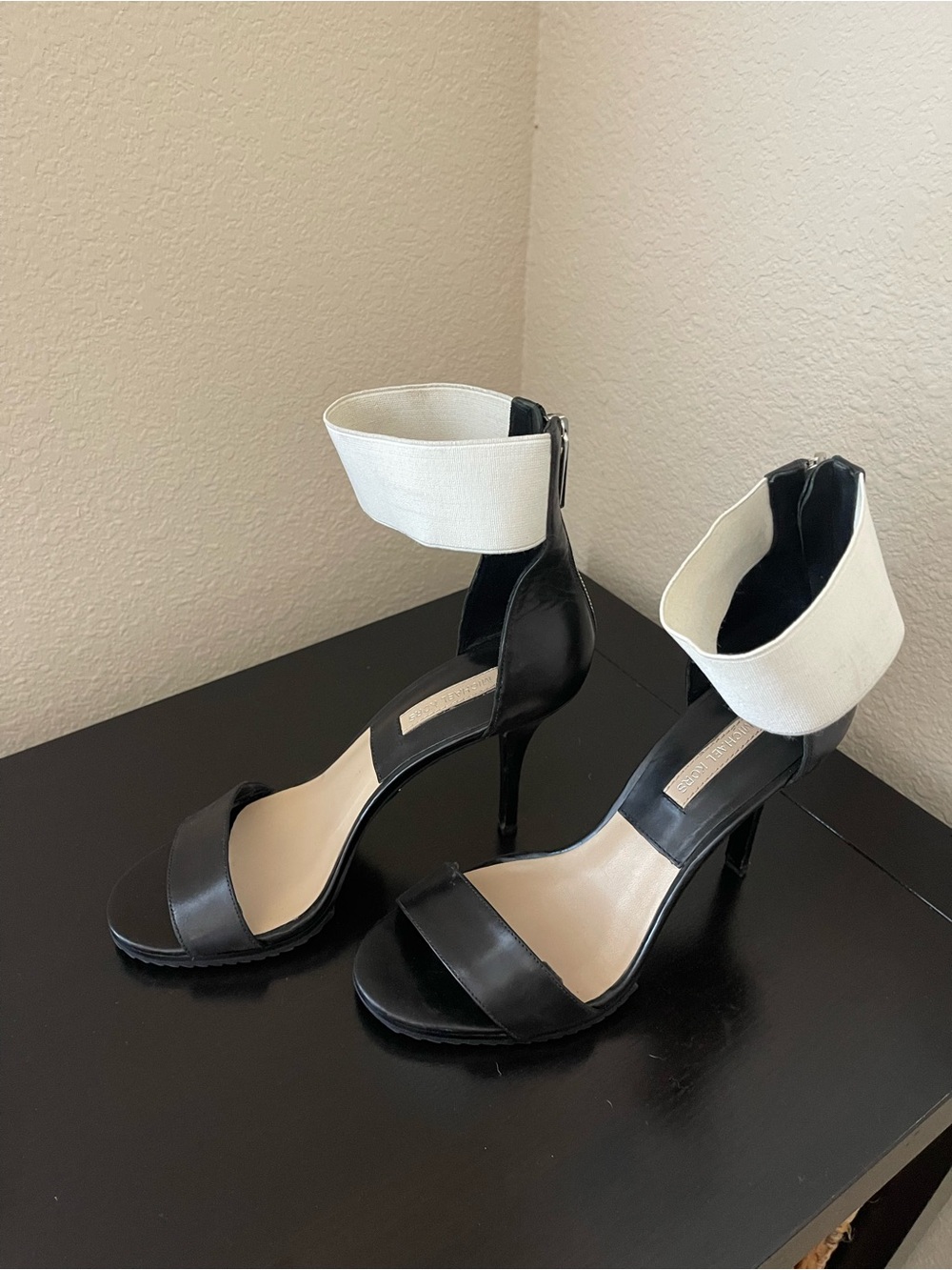 Michael Kors Black Heels with White Ankle Cuff